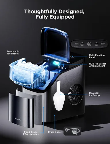 Miniatura 7 de GoveeLife - Máquina inteligente para hacer hielo de encimera, máquina portátil para hacer hielo con control de voz, 9 cubos de hielo en 6 minutos, 3