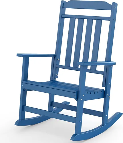 Miniatura 10 de GREENVINES Juego de 2 sillas mecedoras para exteriores Plástico HDPE Mecedoras de patio Silla mecedora de porche De gran tamaño Respaldo