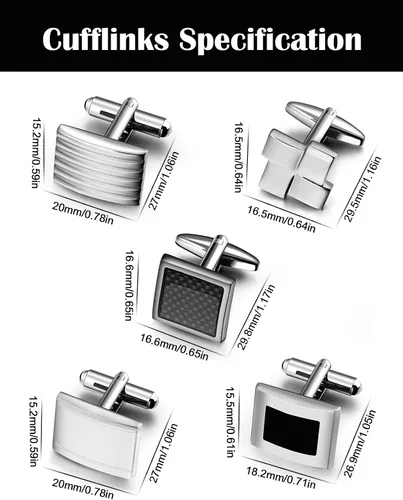 Miniatura 4 de Lictin Gemelos para hombre, gemelos para hombre, juego de gemelos de esmoquin de acero inoxidable, joyas para hombres o accesorios para negocios