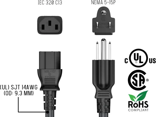 Miniatura 6 de Cable Leader Cable de alimentación de CA de 18 AWG, IEC320 C13 a NEMA 5-15P, cable de alimentación de 3 clavijas resistente de 125 V 10A/15 A