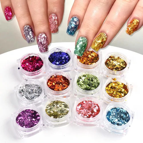 Miniatura 10 de Polvo de uñas cromado, efecto espejo, polvo metálico, 6 colores, bronce, marrón, negro, oro rosa, holográfico, purpurina cromada, pigmento en polvo