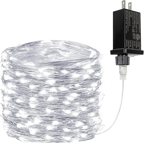 Guirnalda de luces LED enchufables de 33 pies, impermeable, para exteriores e interiores, 8 modos con temporizador, luz de Navidad, decoración de