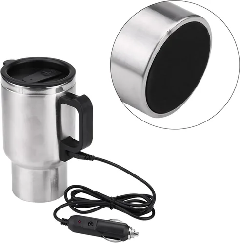 Miniatura 3 de Taza de calefacción para automóvil, taza de calefacción de viaje de acero inoxidable de 12 V 15.2 fl oz, taza de calefacción eléctrica para viajes