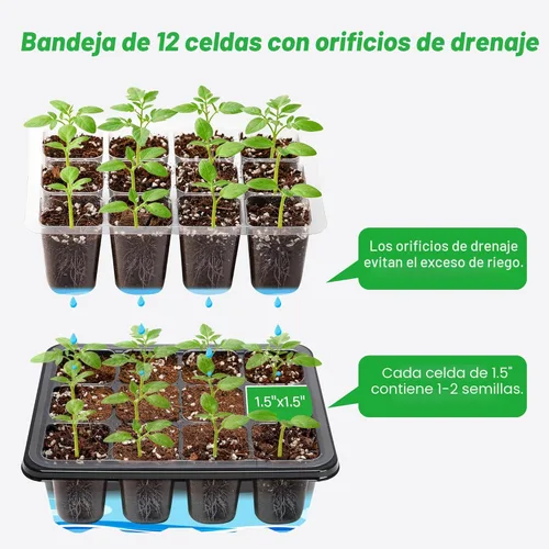 Miniatura 7 de Bonviee Paquete de 5 bandejas de inicio de semillas, kit de iniciación de plantas con cúpula de humedad ajustable y base de invernadero