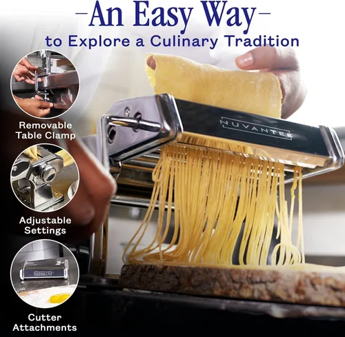 Miniatura 4 de Nuvantee Pasta Maker with 7 Adjustable Thickness Settings - 3 in 1 Noodle Maker with Rollers & 2 Width Cutters for Fresh Spaghetti, Fettuccini