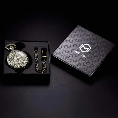 Miniatura 7 de Reloj de bolsillo con tren de vapor de cuarzo para hombres y mujeres con cadena, bronce, Bronce 1, Retro