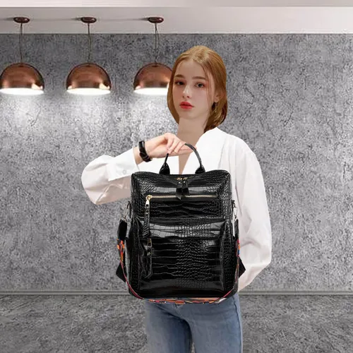 Miniatura 2 de Mochila de cuero antirrobo para mujer, bolsa de hombro ligera e impermeable, 4-negro, Mochilas tipo mochila