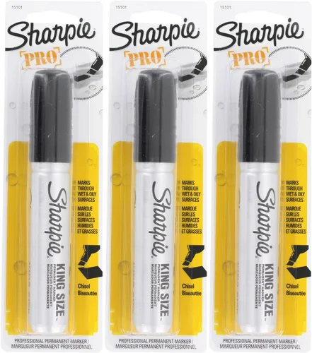 Sharpie Pro King Size 15101 - Marcador permanente, punta de cincel, color negro, paquete de 3