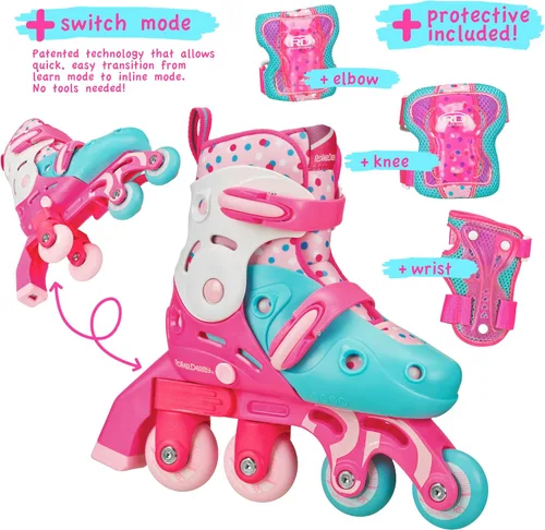 Miniatura 5 de Patines Roller Derby Switch para Principiantes, Patines Ajustables 2 en 1 Convertibles de Modo de Aprendizaje a Patines en Línea para Pequeños