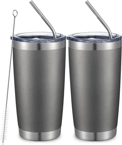 Miniatura 72 de COMOOO Taza de viaje de acero inoxidable de doble pared aislada al vacío de 20 onzas con tapa y pajita, taza de café aislada con recubrimiento