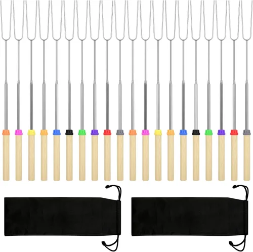 Miniatura 8 de 6 paquetes de pinchos para s'mores, 81 centímetros de pinchos para malvaviscos para fogata, pinchos extensibles para asar con bolsa, tenedor