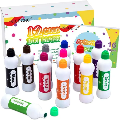 Nicecho Kit de marcadores de puntos, 12 colores lavables divertidos marcadores de arte, Bingo Daubers, juego de marcadores de pintura Dab para