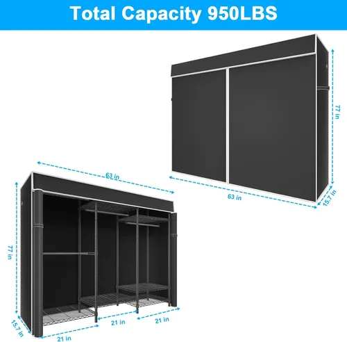Miniatura 2 de Ulif E13C Sistema Organizador de Armario de Servicio Pesado, Estantes de Ropa Independientes para Colgar Ropa, Perchero Ajustable de 63" An x 16" Pr
