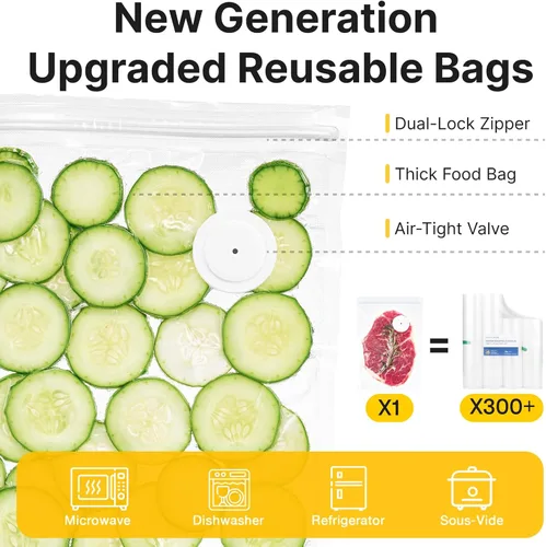 Miniatura 5 de ZKIRON Sellador al vacío compacto para alimentos: potente máquina selladora al vacío de mano con 12 bolsas de vacío reutilizables, 5 veces