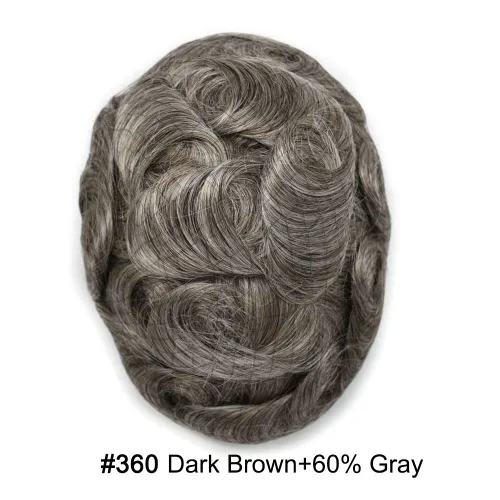 Miniatura 2 de Toupee para los hombres piel ultra fina Mens sistema de piezas de cabello humano V-loop Hairpiece para los hombres 8X10 90% densidad #360 # 3 marrón
