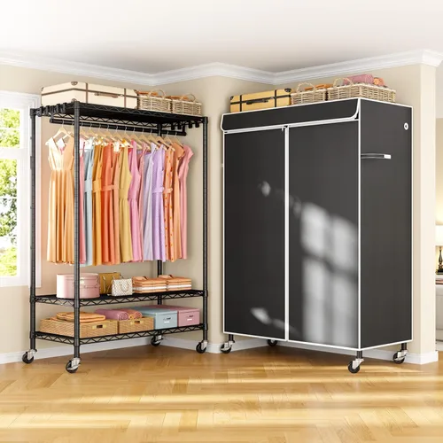 Miniatura 7 de ULIFHOME P6C Plus - Perchero Rodante con Cubierta, Perchero Cubierto Resistente, Armario Portátil para Colgar Ropa, Perchero con Ruedas, Perchero