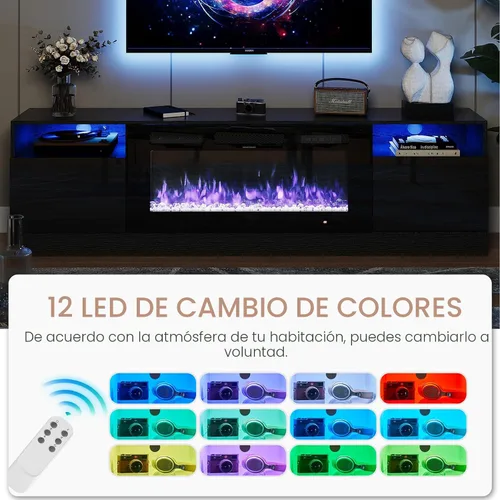 Miniatura 3 de oneinmil Soporte de TV con chimenea eléctrica de 36 pulgadas, centro de entretenimiento con luz LED, soporte de entretenimiento con textura