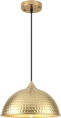Miniatura 12 de Paquete de 1 lámpara colgante dorada de 16 pulgadas, luz colgante de cúpula grande martillada, luces colgantes industriales de granja para isla