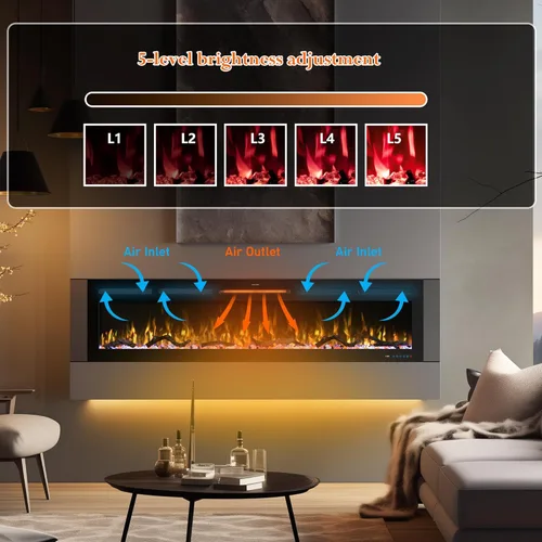 Miniatura 3 de Chimenea eléctrica inteligente WiFi de 33 pulgadas, 13 llamas y lecho de combustible con ciclo automático, calentador de chimenea con control