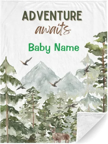 Miniatura 10 de Manta de bebé personalizada con nombre, manta de bebé personalizada para niñas y niños, aventura espera cosas, manta para guardería, manta de oso