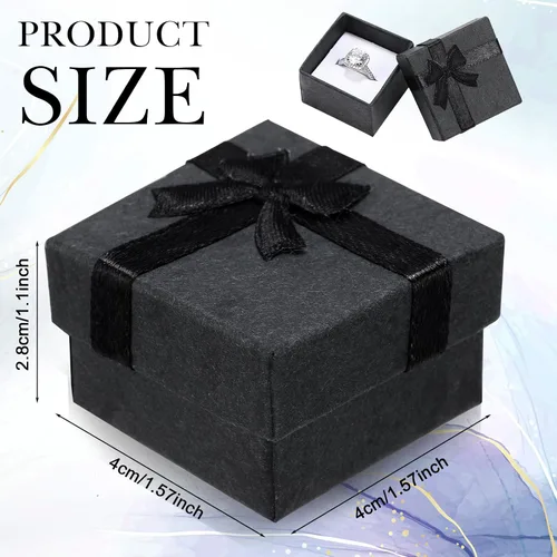 Miniatura 2 de Bucherry 72 cajas de anillos de 1.6 x 1.6 pulgadas, caja de joyería de cartón duro con lazo de cinta, pequeñas cajas de regalo para pequeñas Negro