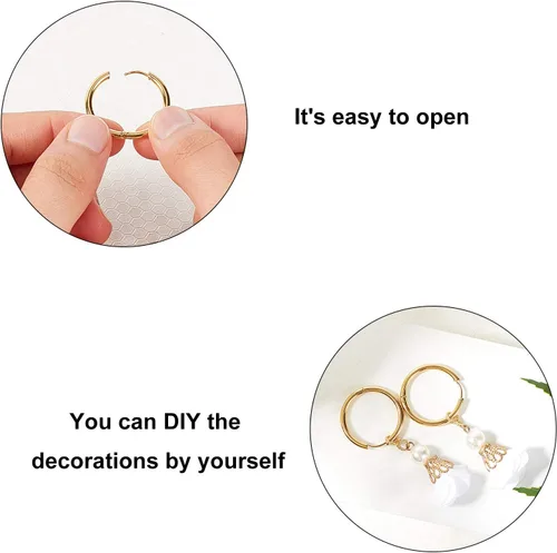 Miniatura 5 de UNICRAFTALE 16 aretes de aro de pulido de acero inoxidable de 0.984 in, 2 colores, aretes de aro Huggie Loop Componentes para bricolaje para mujer