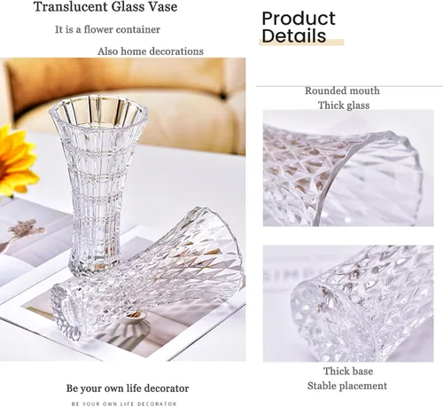 Miniatura 5 de Florero de cristal transparente, diseño grueso para decoración del hogar, centros de mesa, boda, regalo para madres