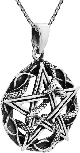 Miniatura 2 de AeraVida Collar con colgante de plata de ley 925 de pentagrama de serpiente entretejida Metal