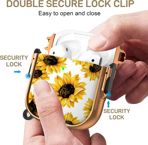 Miniatura 3 de Maxjoy para Funda de AirPods con Candado, Funda de AirPod con Flor, Funda Protectora Dura y Linda para AirPods 2, para Mujeres y Hombres, con oro +