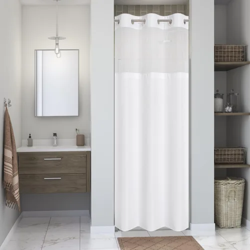 Miniatura 17 de eachope Cortina de ducha negra sin gancho con forro de tela a presión, cortinas de ducha de tejido gofre para baño, juego de cortinas de baño