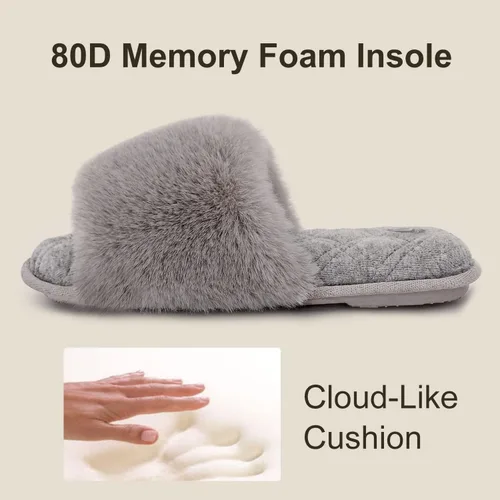 Miniatura 5 de LongBay Pantuflas planas de espuma viscoelástica de piel sintética para mujer, cómodas sandalias de punta abierta