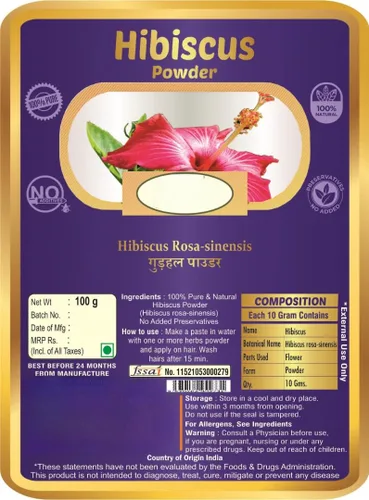 Miniatura 3 de Generic Polvo de flor de hibisco - Polvo Gudhal para el cabello para paquete facial y mascarilla capilar, hibisco puro natural Rosa-Sinensis Cuidado