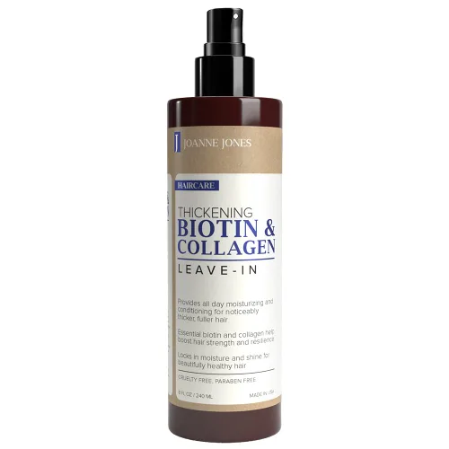 Joanne Jones Acondicionador sin enjuague de biotina y colágeno espesante, botella de spray de 8 onzas líquidas, aumenta la humedad y el brillo para