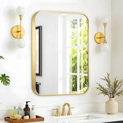 Miniatura 8 de Espejo de pared rectangular sin marco de 24 x 36 pulgadas con borde biselado de 1 pulgada para tocador de baño