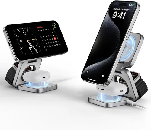 Miniatura 8 de Soporte de cargador inalámbrico 3 en 1, cargador magnético LULULOOK de 15 W, estación de carga rápida inalámbrica para iPhone 16/15/14, cargador