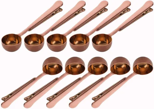 Miniatura 9 de 10 Pakcs cuchara y clip 2 en 1 acero inoxidable 1 cucharada de medición de tierra cuchara con clip de bolsa para café té Negro