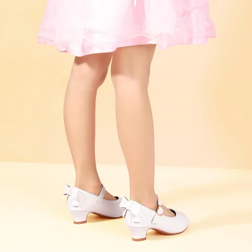 Miniatura 17 de PANDANINJIA Vestido de jada para niñas y niños pequeños, zapatos de princesa Mary Jane con tacones con lazo para fiesta, boda, boda