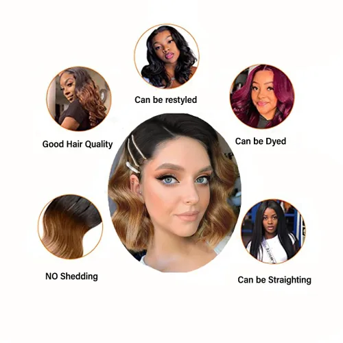 Miniatura 3 de Extensiones de cabello humano 12A ombré, ondulado, 4 paquetes cortos de 8, 8, 8, 8 pulgadas, extensiones de cabello virgen brasileño 100% sin