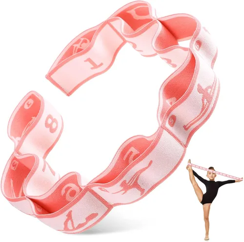 Miniatura 9 de Correa de estiramiento para niños, banda elástica de gimnasia para estiramiento de ballet y danza con 8 bucles, correa de resistencia ajustable