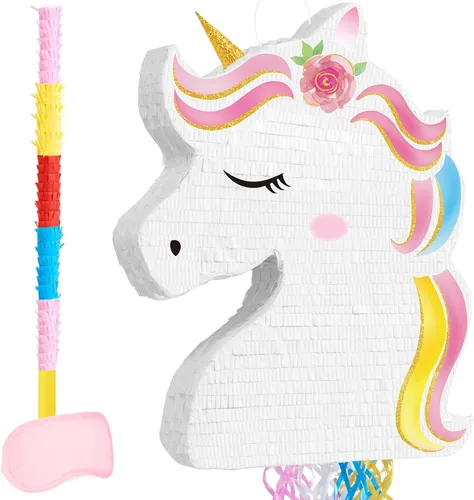 Miniatura 55 de WERNNSAI - Piñata de sirena plegable, piñata de cumpleaños con flecos que incluye cuerda para jalar, venda y bate. Decoraciones
