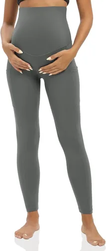 Miniatura 4 de XNHAN Leggings de maternidad para uso diario sobre el vientre con bolsillos, pantalones elásticos de yoga para embarazo, ropa deportiva cómoda