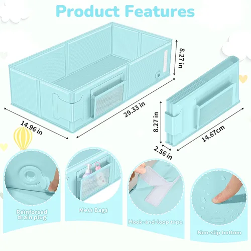 Miniatura 2 de YomauiYee Bañera para bebé, bañera plegable para niños pequeños con taza de enjuague, bañera plegable portátil 2 en 1 para bebés de 6 meses a 5