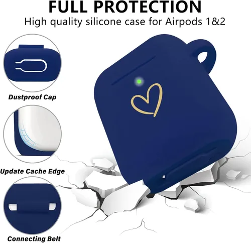 Miniatura 2 de Funda compatible con AirPods, funda de silicona suave con patrón de corazón dorado para AirPods de 2 y 1 generación con bonito llavero de mariposa