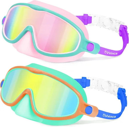 Miniatura 17 de Vvinca 2 gafas de natación para niños con cubierta para la nariz, máscara de buceo de natación de visión amplia, antivaho UV, anti roturas