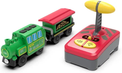 Juego de tren de locomotora a pilas para pista de madera, vehículos magnéticos de control remoto eléctrico de juguete con potente luz de motor -