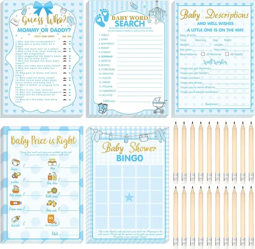 Miniatura 19 de Yinder 145 tarjetas de actividades para juegos de baby shower con 20 lápices, incluye descripción de bingo para bebés y deseos, adivina quién es