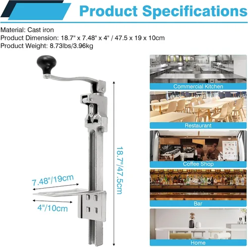 Miniatura 2 de IRONWALLS Abrelatas comercial para restaurante, 19 pulgadas/18.9 in, resistente montaje en mesa, abrelatas manual para latas de hasta 13 pulgadas
