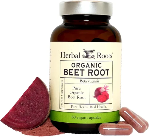 Herbal Roots Cápsulas de polvo de raíz de remolacha orgánica, 1,500 mg por porción, certificado USDA orgánico, sin OMG, 60 cápsulas veganas