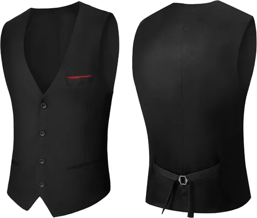Miniatura 8 de MAGE MALE Traje negro de 3 piezas para hombre, elegante, liso, con un botón, ajustado, de un solo pecho, para fiesta, blazer y pantalones, Negro 0211