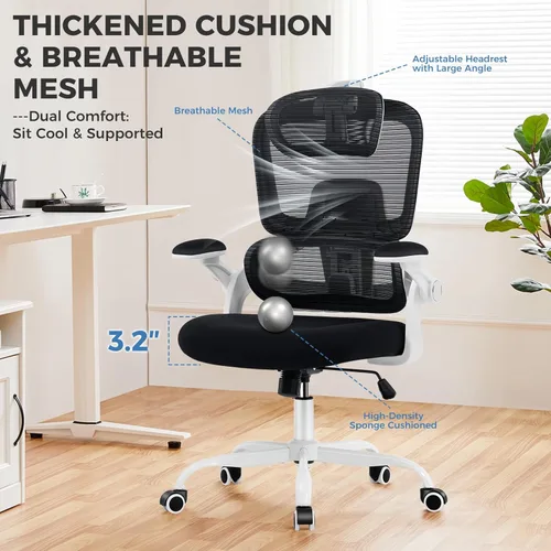 Miniatura 7 de Silla de oficina ergonómica, silla de escritorio de malla con soporte lumbar ajustable 2D, alivia el dolor de espalda durante largos días de trabajo